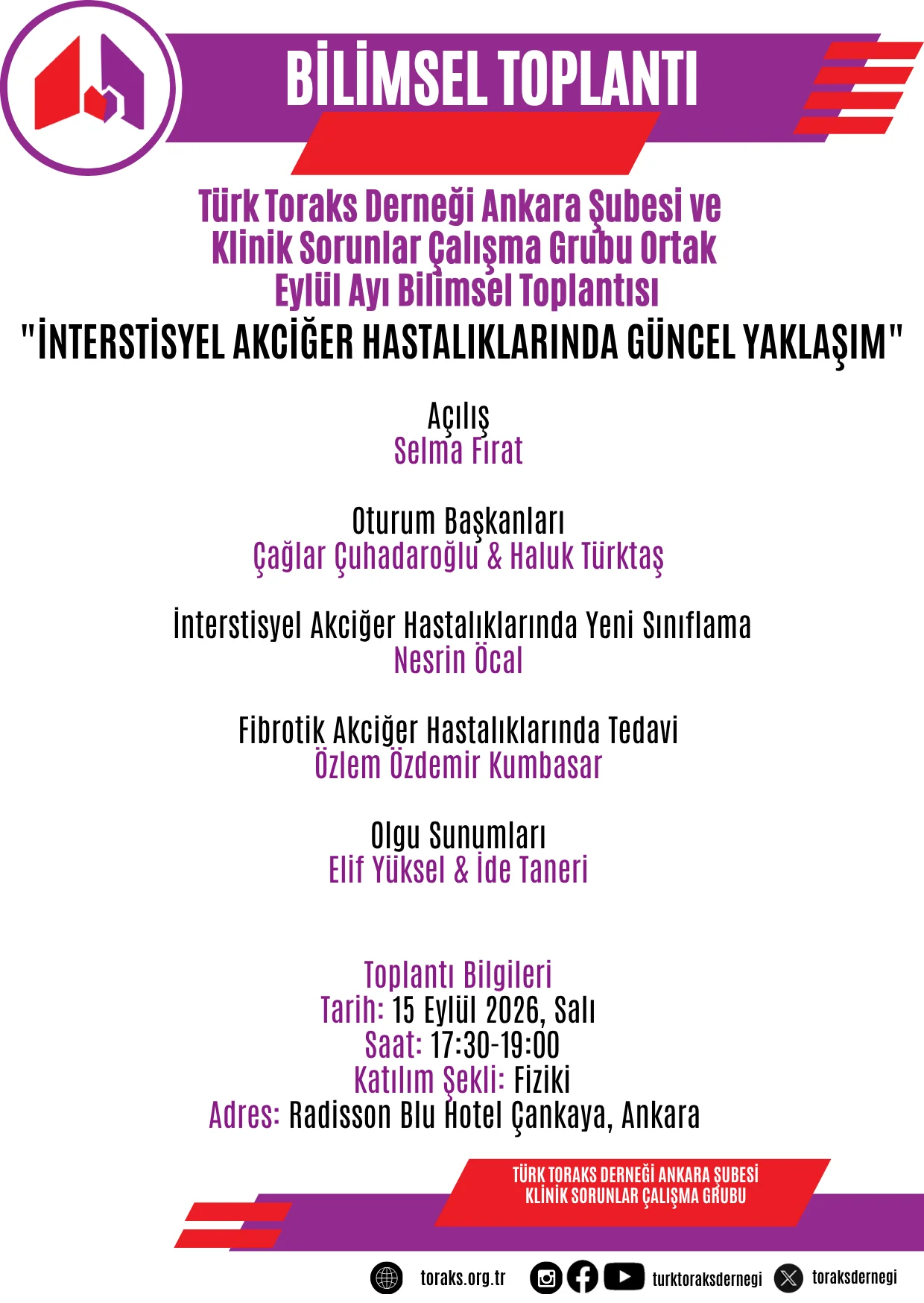 Türk Toraks Derneği Ankara Şubesi ve Klinik Sorunlar Çalışma Grubu Ortak Eylül Ayı Bilimsel Toplantı Duyurumuz: 