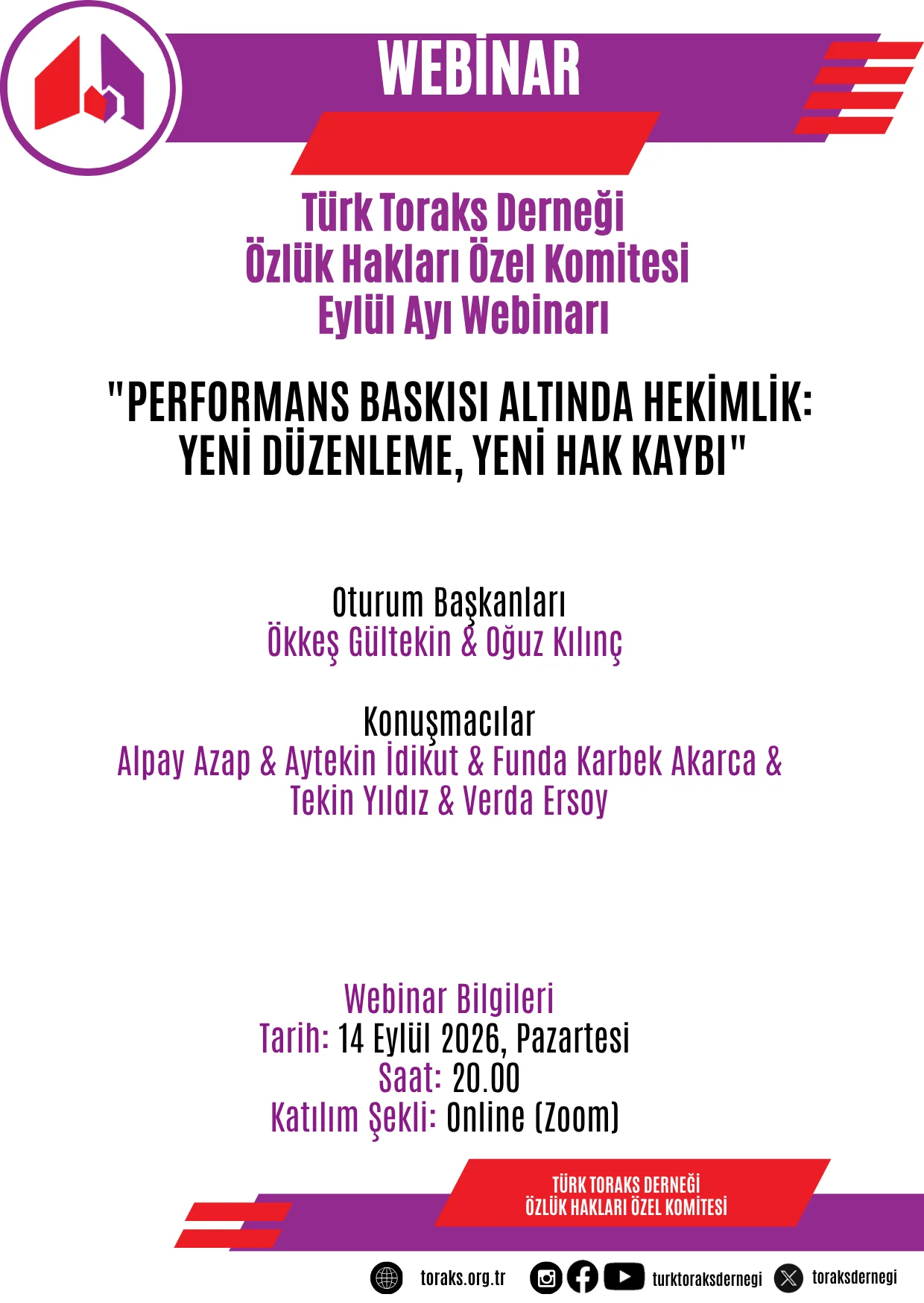 Türk Toraks Derneği Özlük Hakları Özel Komitesi Eylül Ayı Webinar Duyurumuz: 