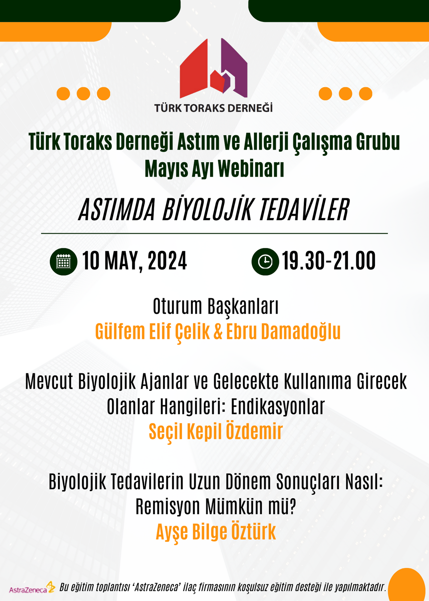 Türk Toraks Derneği Astım ve Allerji Çalışma Grubu Mayıs Ayı Webinar Duyurumuz: 