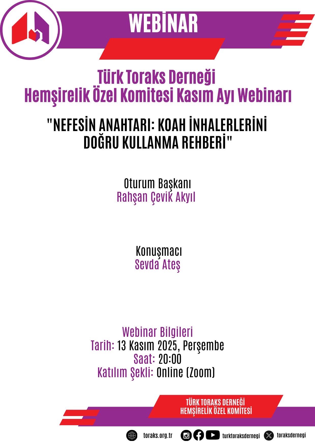Türk Toraks Derneği Hemşirelik Özel Komitesi Kasım Ayı Webinar Duyurumuz: 