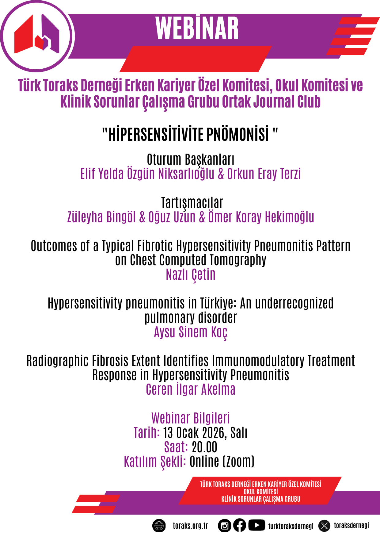 Türk Toraks Derneği Erken Kariyer Özel Komitesi, Okul Komitesi ve Klinik Sorunlar Çalışma Grubu Ortak Journal Club Duyurumuz: 