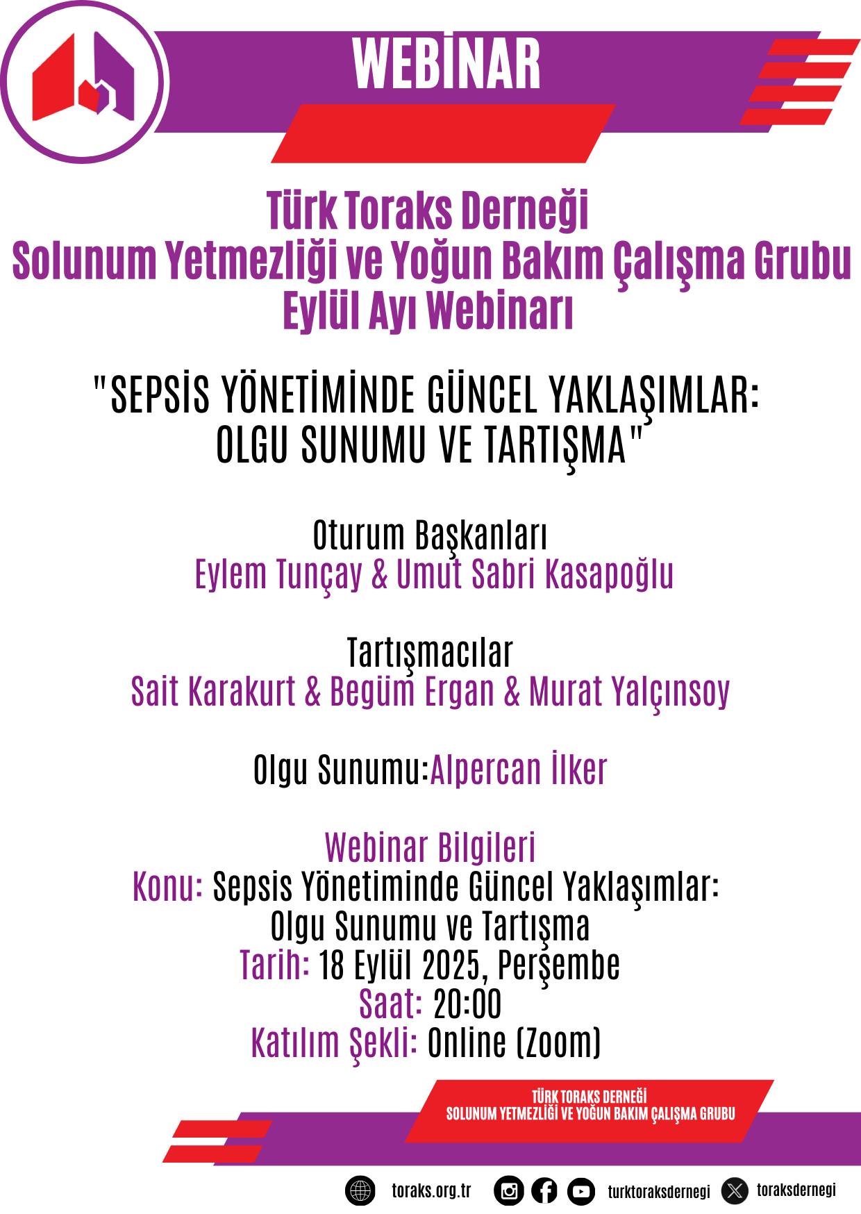 Türk Toraks Derneği Solunum Yetmezliği ve Yoğun Bakım Çalışma Grubu Eylül Ayı Webinarı Duyurumuz: 