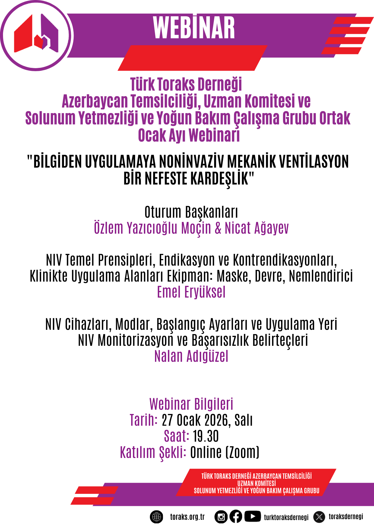 Türk Toraks Derneği Azerbaycan Temsilciliği, Uzman Komitesi ve Solunum Yetmezliği ve Yoğun Bakım Çalışma Grubu Ortak Ocak Ayı Webinar Duyurumuz: 
