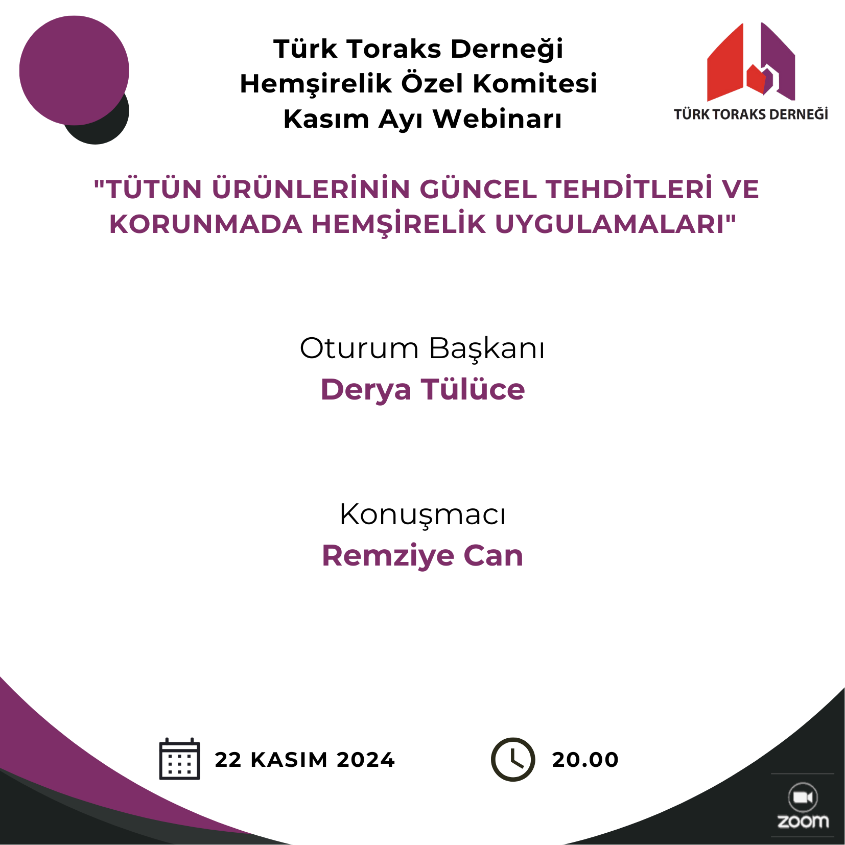 Türk Toraks Derneği Hemşirelik Özel Komitesi Kasım Webinar Duyurumuz: 