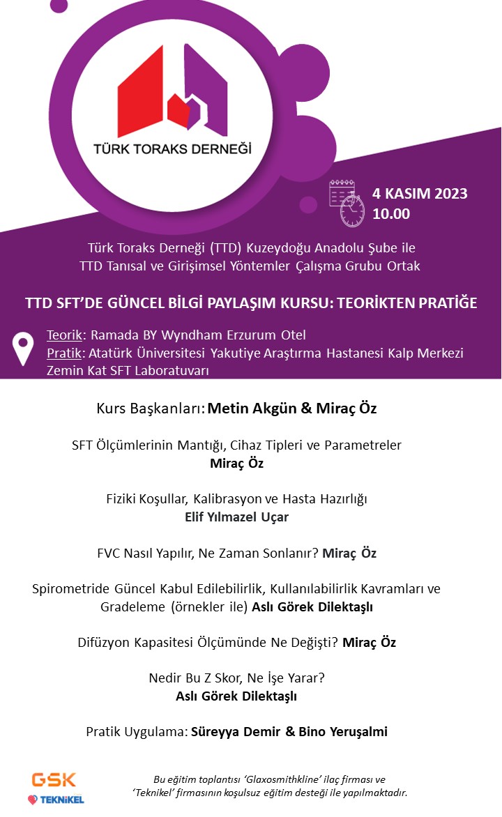 Türk Toraks Derneği (TTD) Kuzeydoğu Anadolu Şubesi ile (TTD) Tanısal ve Girişimsel Yöntemler Çalışma Grubu Ortak: 