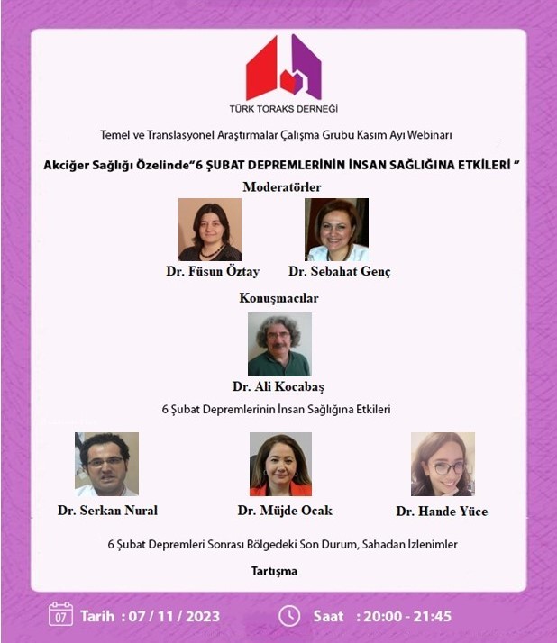 Türk Toraks Derneği Temel ve Translasyonel Araştırmalar Çalışma Grubu Kasım Ayı Webinar Duyurumuz: 