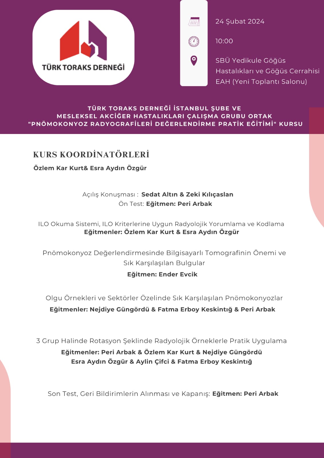 Türk Toraks Derneği İstanbul Şubesi ve Mesleksel Akciğer Hastalıkları Çalışma Grubu Ortak Kurs Duyurumuz: 