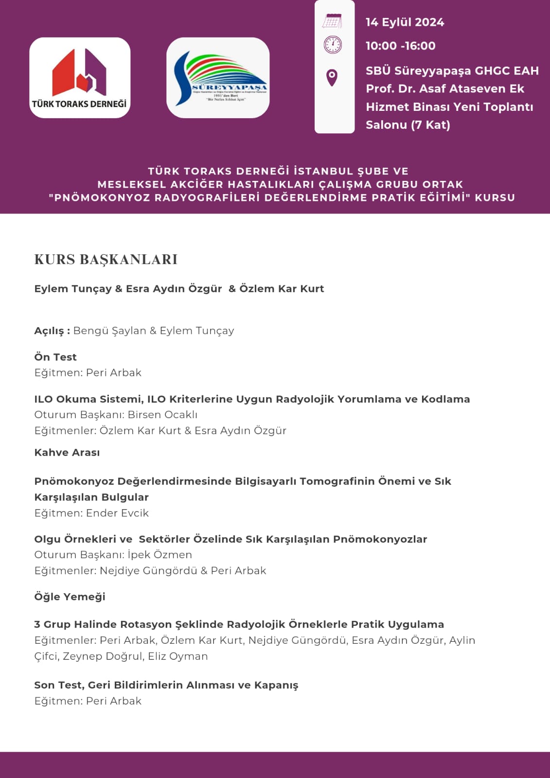 Türk Toraks Derneği İstanbul Şube ve Mesleksel Akciğer Hastalıkları Çalışma Grubu Ortak 