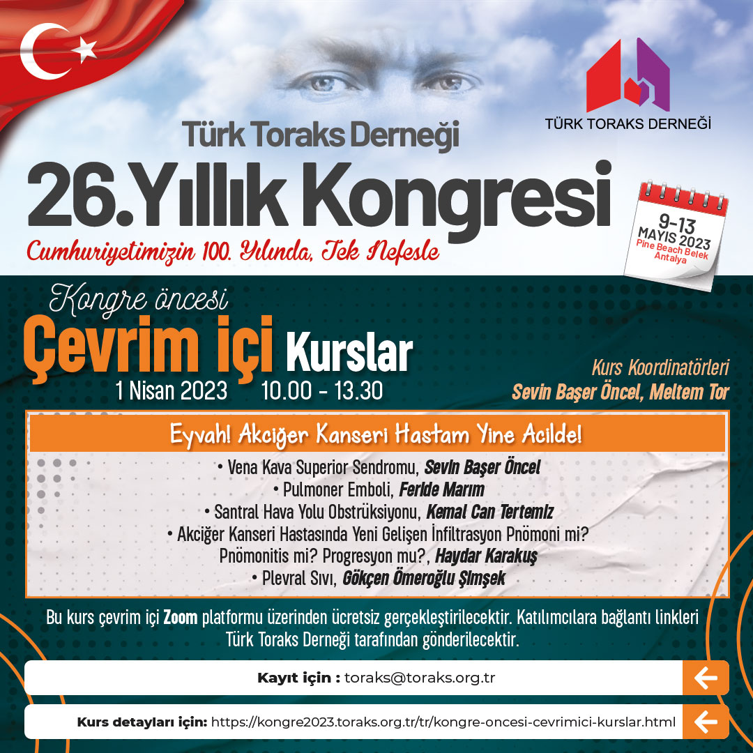 Türk Toraks Derneği 26. Yıllık Kongresi Kongre Öncesi Çevrim İçi Kurs Duyurumuz: 