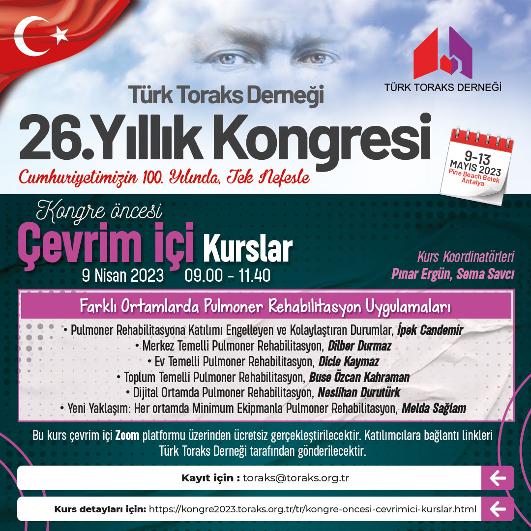 Türk Toraks Derneği 26. Yıllık Kongresi Kongre Öncesi Çevrim İçi Kurs Duyurumuz: 