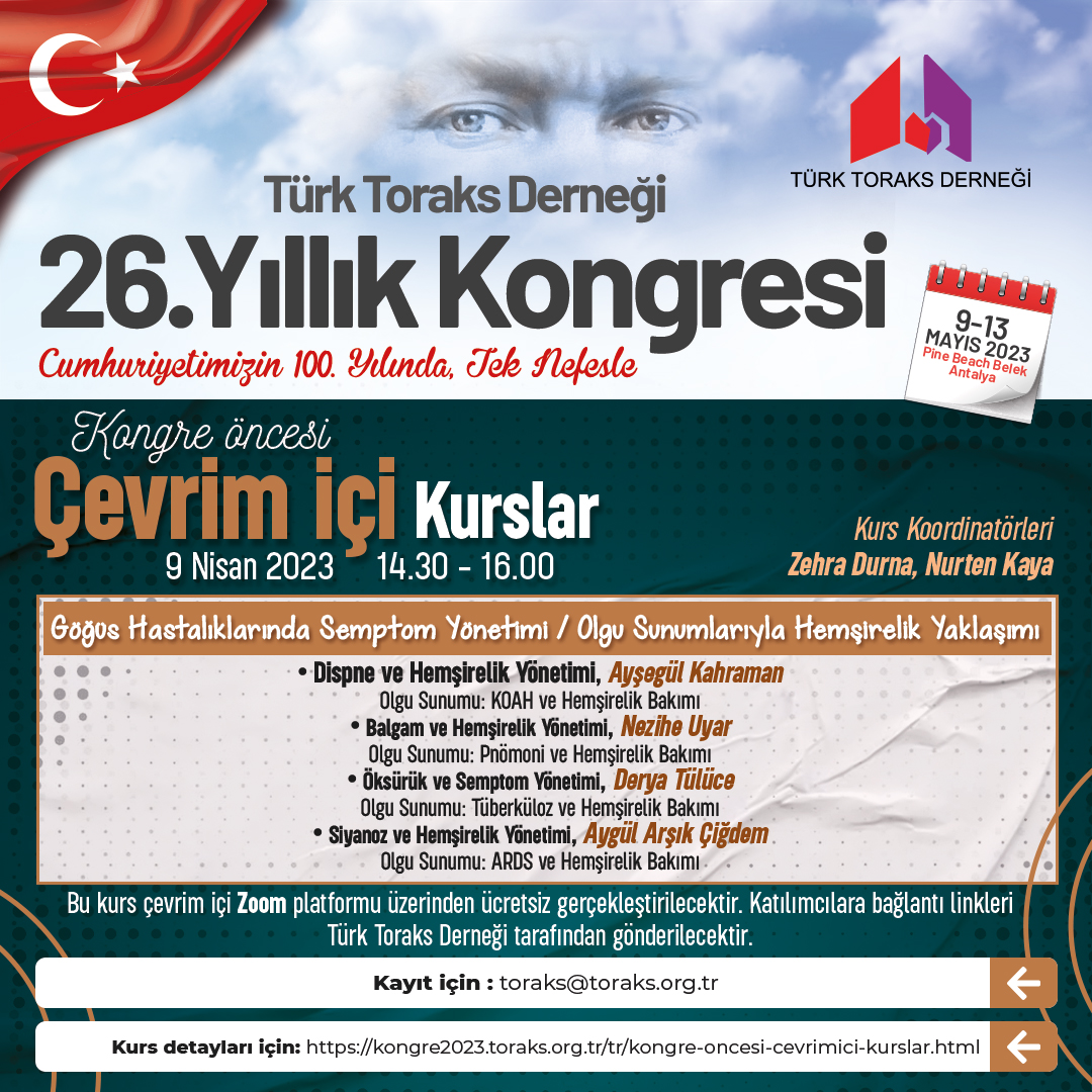 Türk Toraks Derneği 26. Yıllık Kongresi Kongre Öncesi Çevrim İçi Kurs Duyurumuz: 