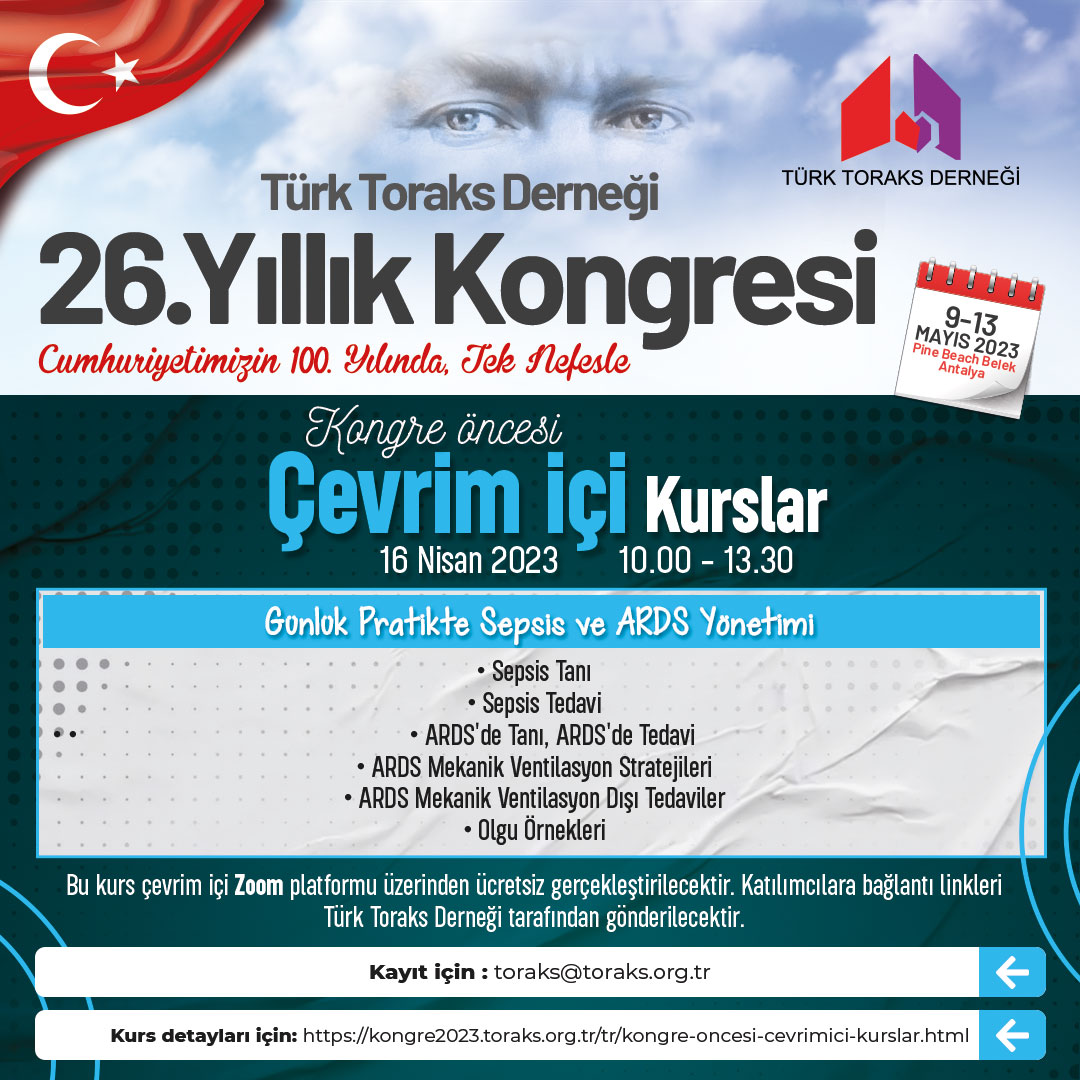 Türk Toraks Derneği 26. Yıllık Kongresi Kongre Öncesi Çevrim İçi Kurs Duyurumuz: 