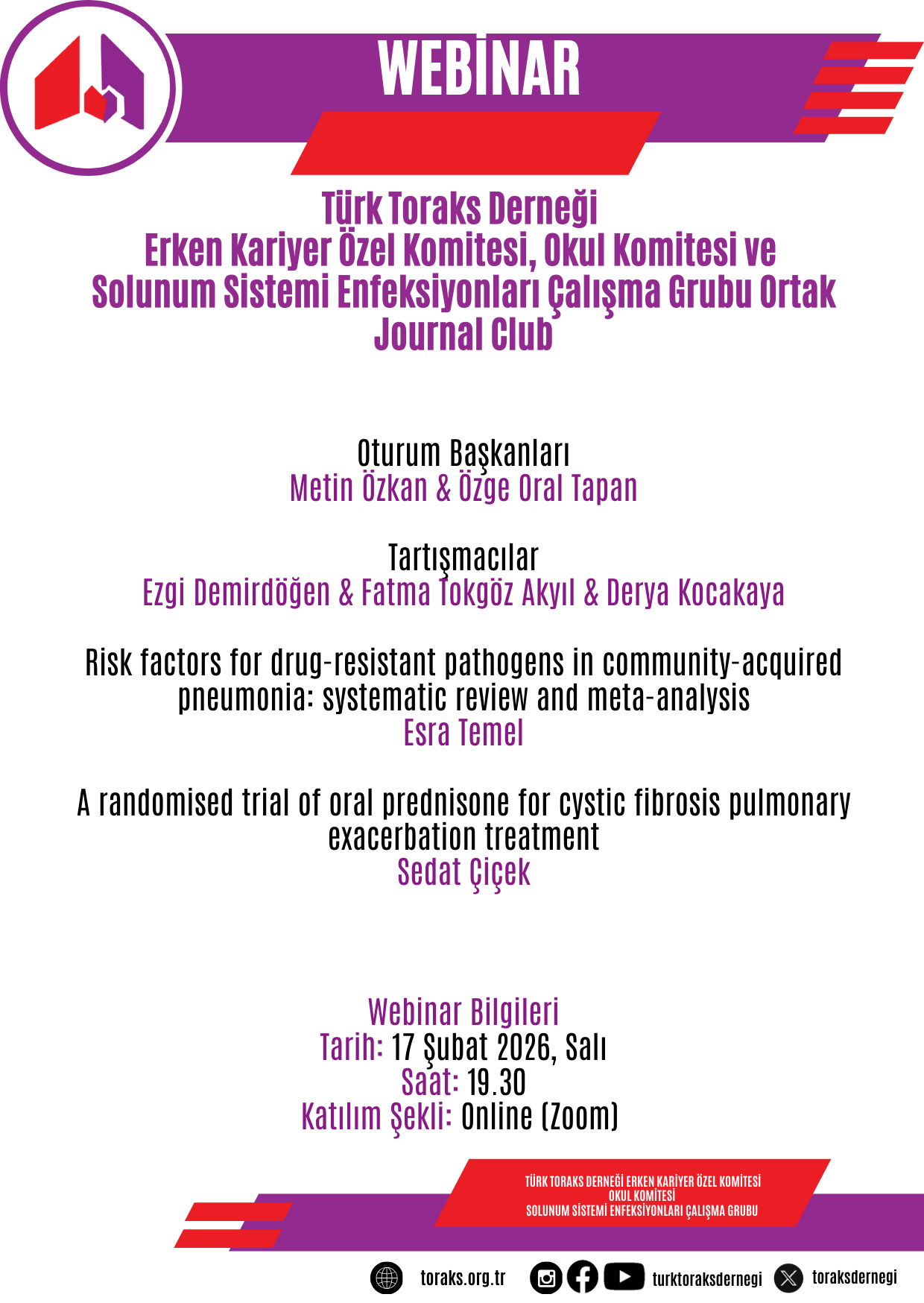 Türk Toraks Derneği Erken Kariyer Özel Komitesi, Okul Komitesi ve Solunum Sistemi Enfeksiyonları Çalışma Grubu Ortak Journal Club Duyurumuz