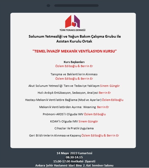 Türk Toraks Derneği Solunum Yetmezliği ve Yoğun Bakım Çalışma Grubu ile Asistan Kurulu Ortak 