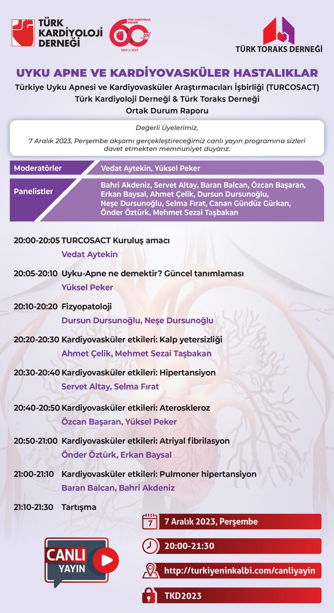 TURCOSACT,  Türk Kardiyoloji Derneği ve Türk Toraks Derneği Ortak Aralık Ayı Bilimsel Toplantı Duyurumuz: 